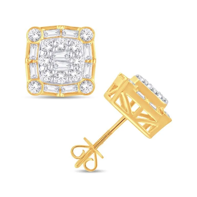 10 Karat Yellow Gold 1.06 Carat Diamond Square Earrings