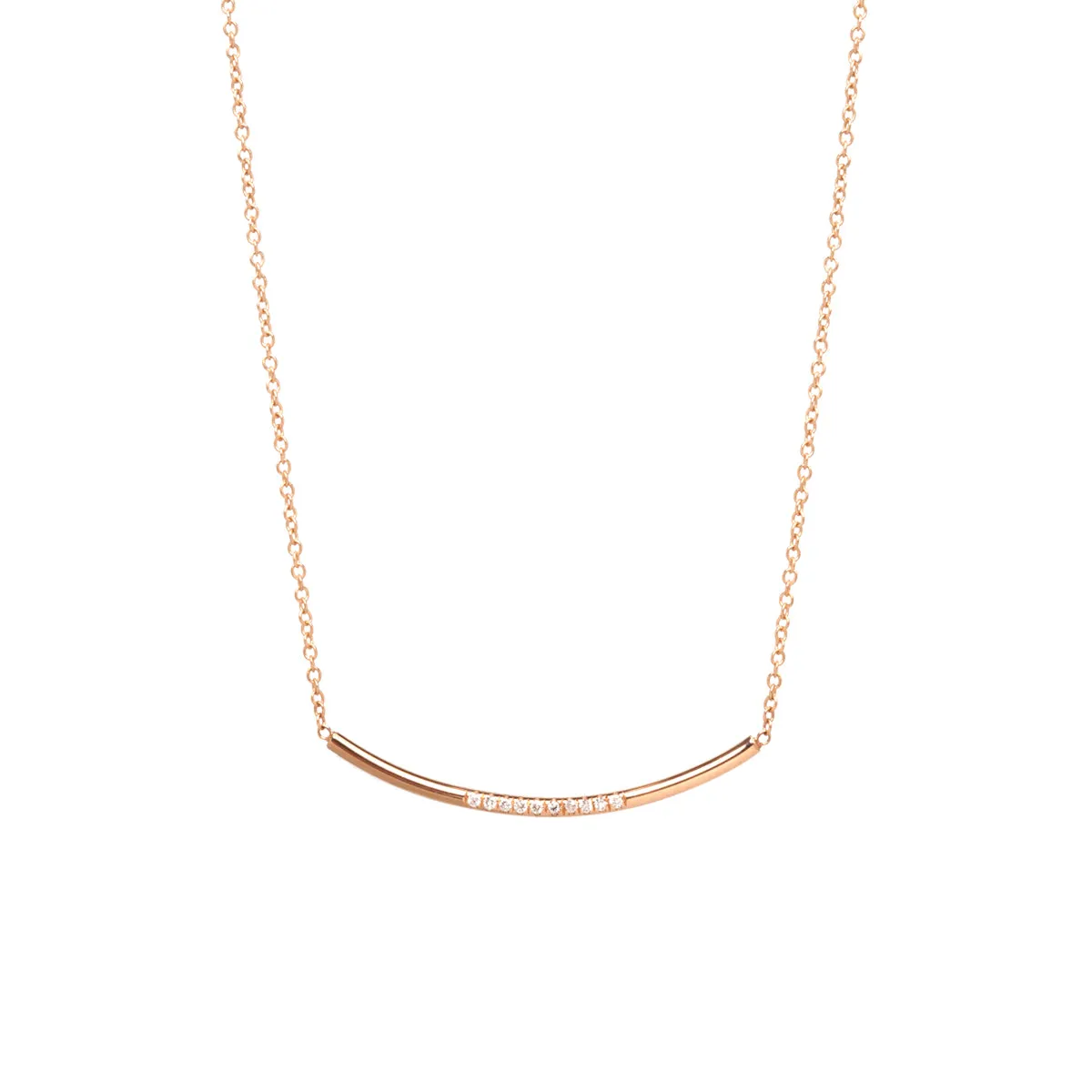 14k 10 Pavé Diamond Curved Bar Necklace