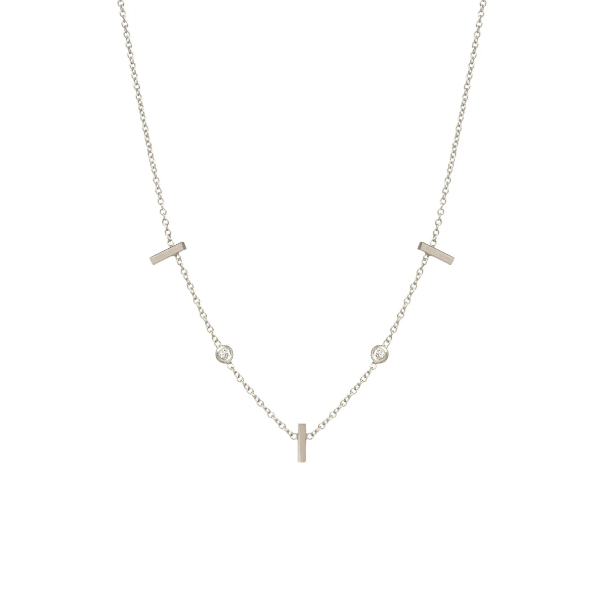 14k 3 Vertical Tiny Bar & Floating Diamond Station Necklace