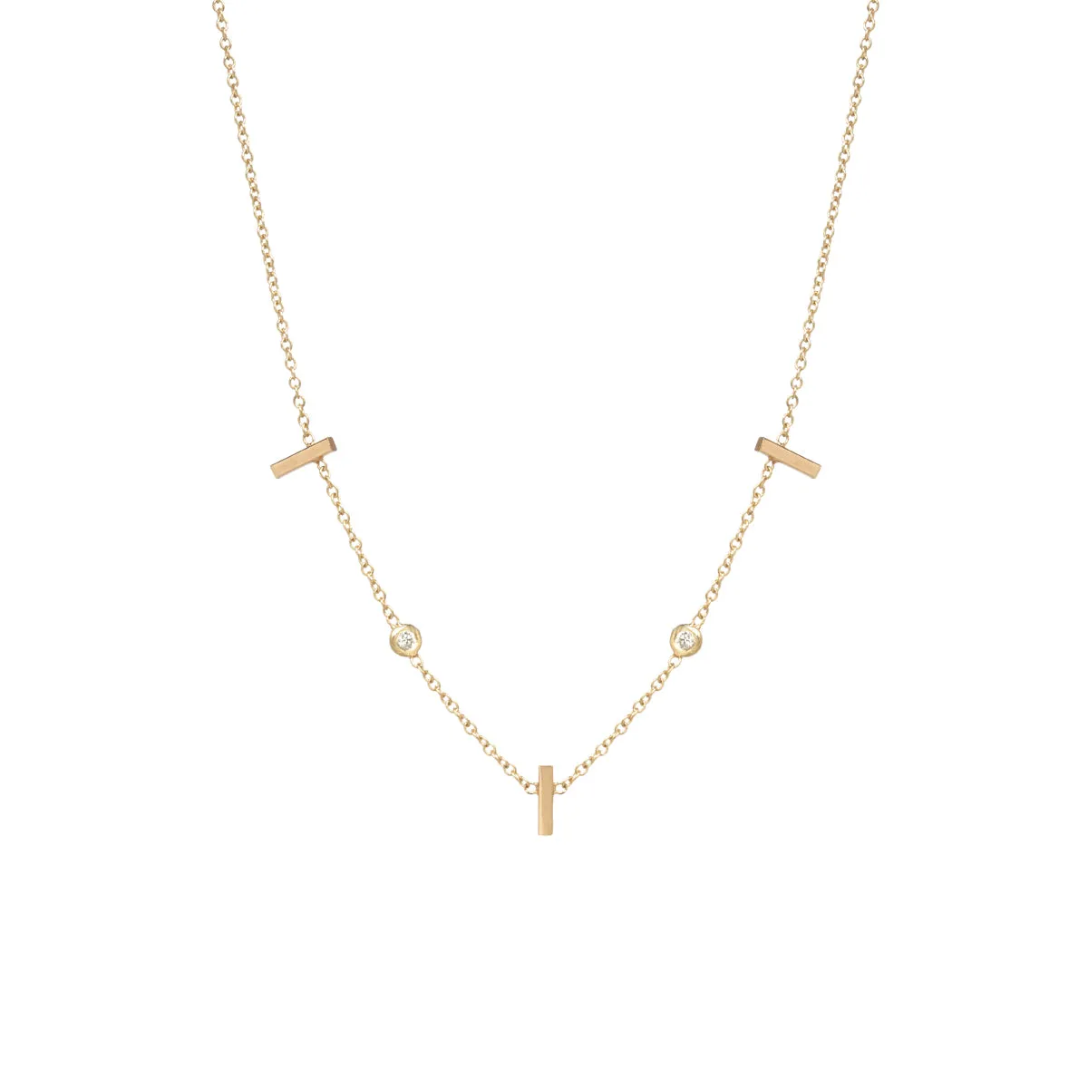 14k 3 Vertical Tiny Bar & Floating Diamond Station Necklace