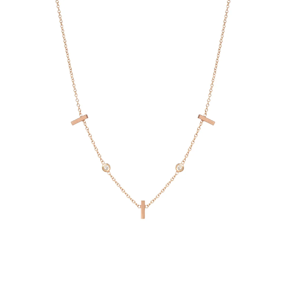 14k 3 Vertical Tiny Bar & Floating Diamond Station Necklace