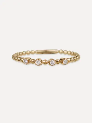 14K Delicate Beaded Diamond Stacking Band