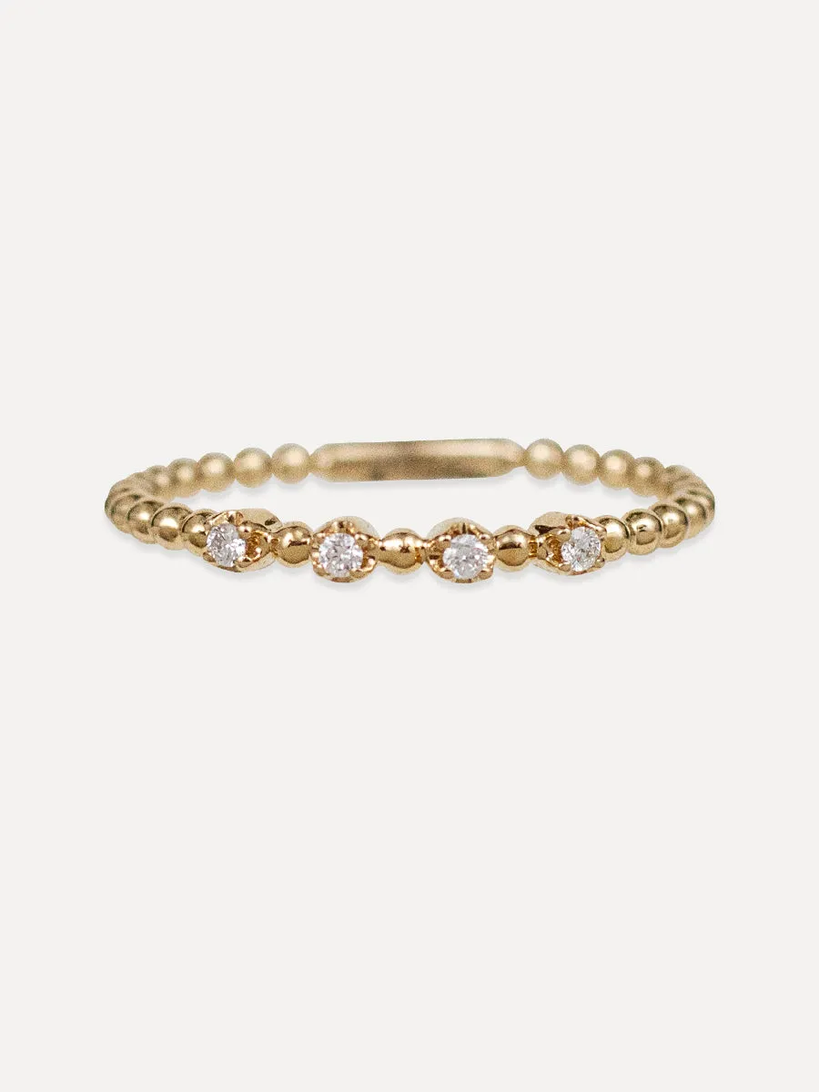 14K Delicate Beaded Diamond Stacking Band