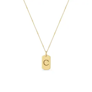 14k Engraved Initial Letter X-Small Dog Tag Necklace