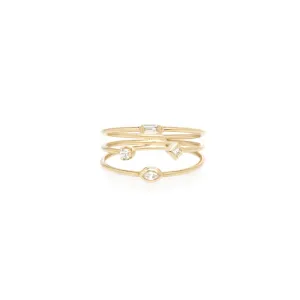 14k Gold 3 Thin Band Mixed Diamonds Ring