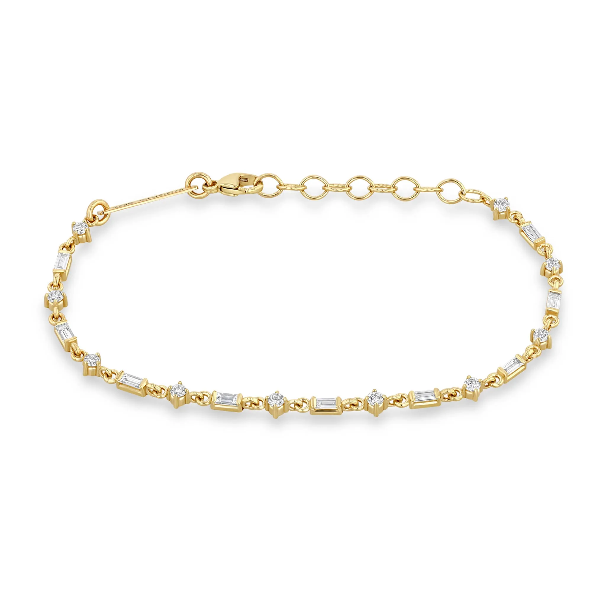 14k Linked Baguette & Prong Diamond Tennis Bracelet