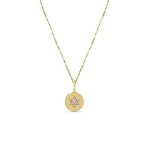 14k Pavé Diamond Star of David Disc Pendant Necklace