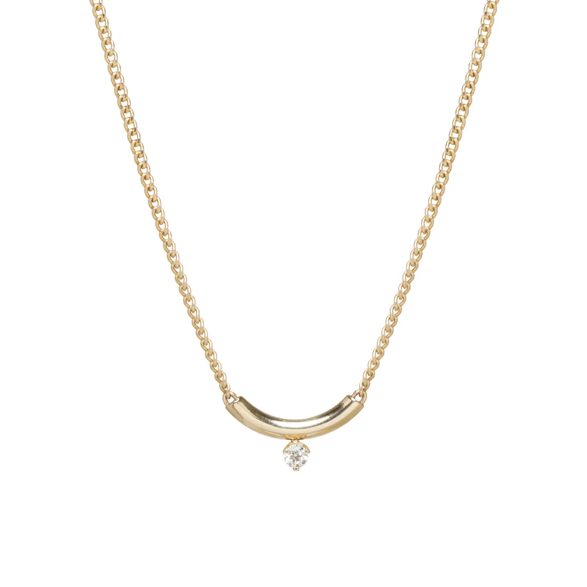 14k Prong Diamond Chubby Bar XS Curb Chain Necklace