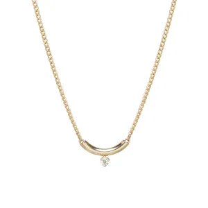 14k Prong Diamond Chubby Bar XS Curb Chain Necklace