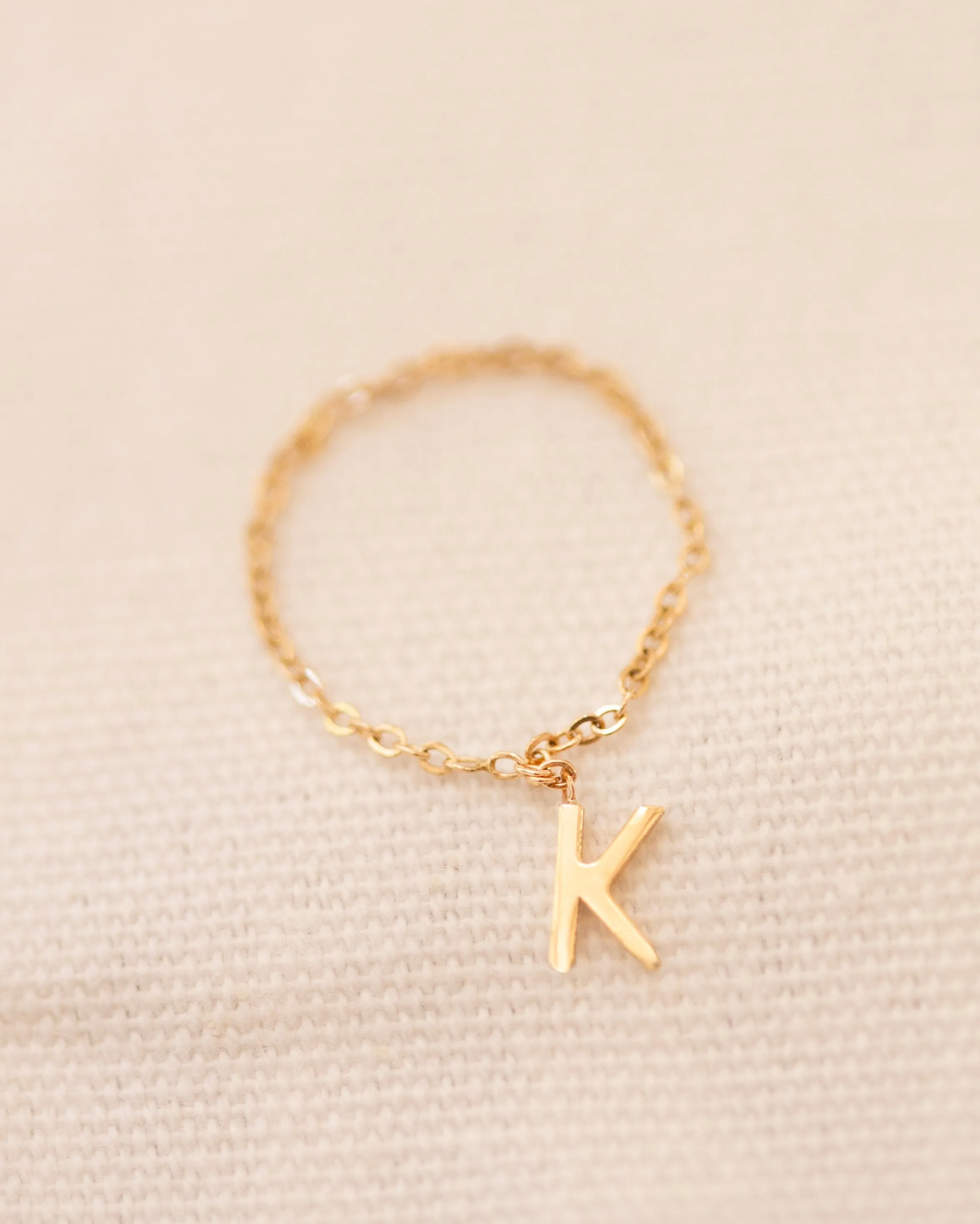 14k Super Dainty Chain Ring with Initial