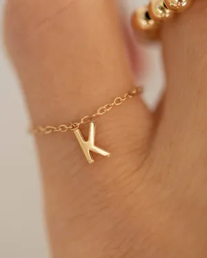 14k Super Dainty Chain Ring with Initial