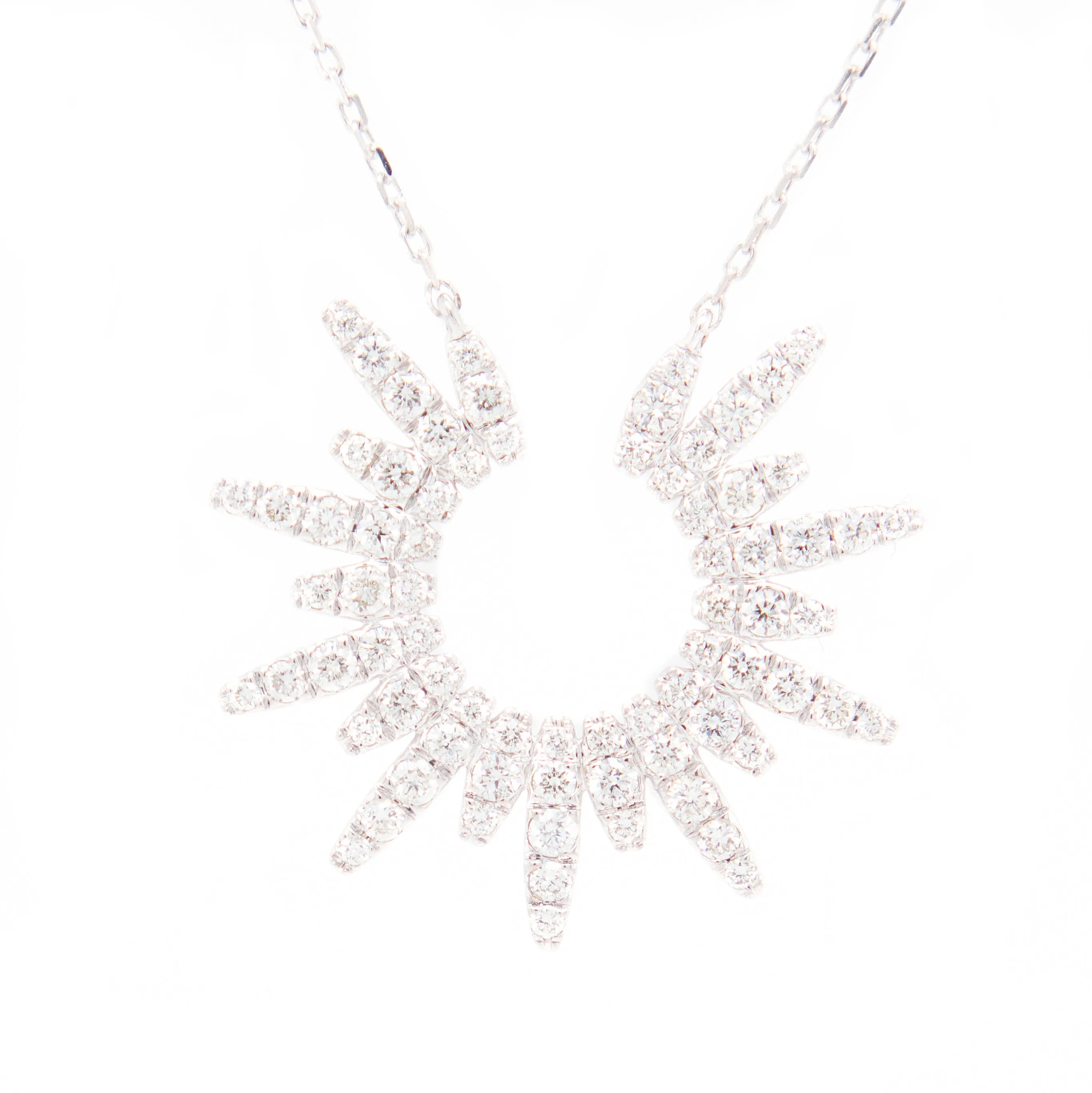 14k White Gold Diamond Sunburst Necklace