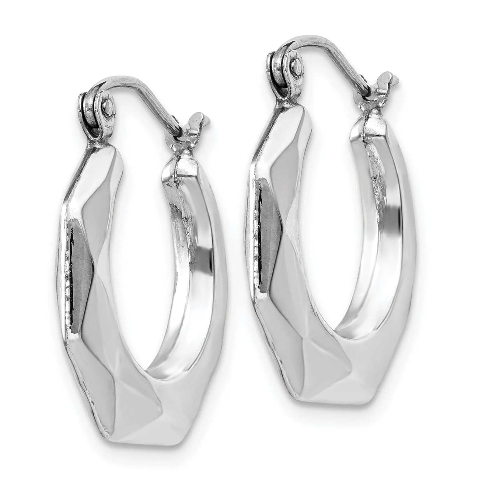 14k White Gold Faceted Fancy Hoop Earrings