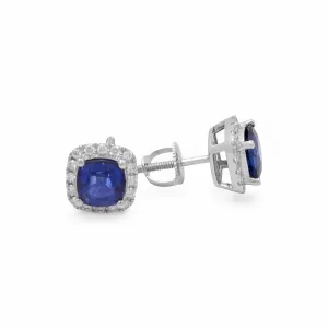 14K White Gold Fashion Women's Earrings Diamonds and Sapphires