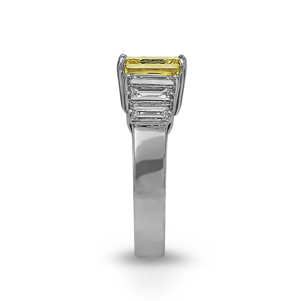 14Kt White Gold Radiant Fancy Yellow Intense Diamond Ring