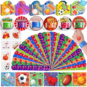 180PCS Sports-Themed Slap Bracelets Cards Stickers Temporary Tattoos with Valentine Boxes