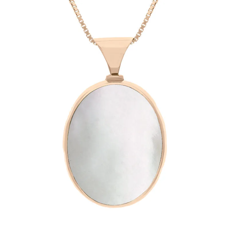 18ct Rose Gold Blue John Mother of Pearl Queens Jubilee Hallmark Double Sided Oval Necklace