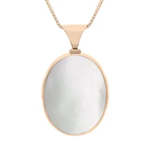 18ct Rose Gold Blue John Mother of Pearl Queens Jubilee Hallmark Double Sided Oval Necklace