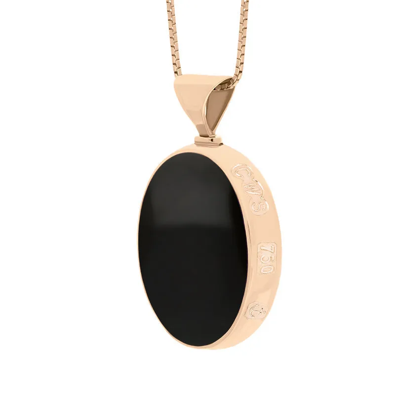 18ct Rose Gold Whitby Jet Lapis Lazuli Queens Jubilee Hallmark Double Sided Oval Necklace