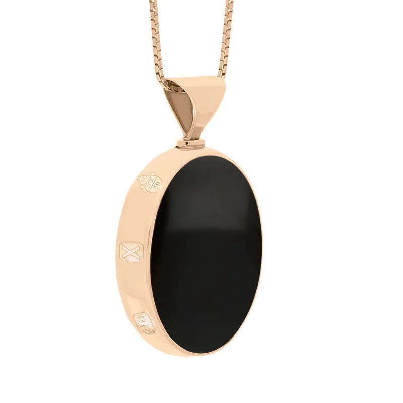 18ct Rose Gold Whitby Jet Lapis Lazuli Queens Jubilee Hallmark Double Sided Oval Necklace