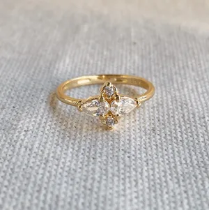 18k Gold Filled Vintage Flower Cubic Zirconia Ring