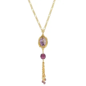 1928 Jewelry Amethyst Color Bead Drop Spinner Tassel Necklace 26"