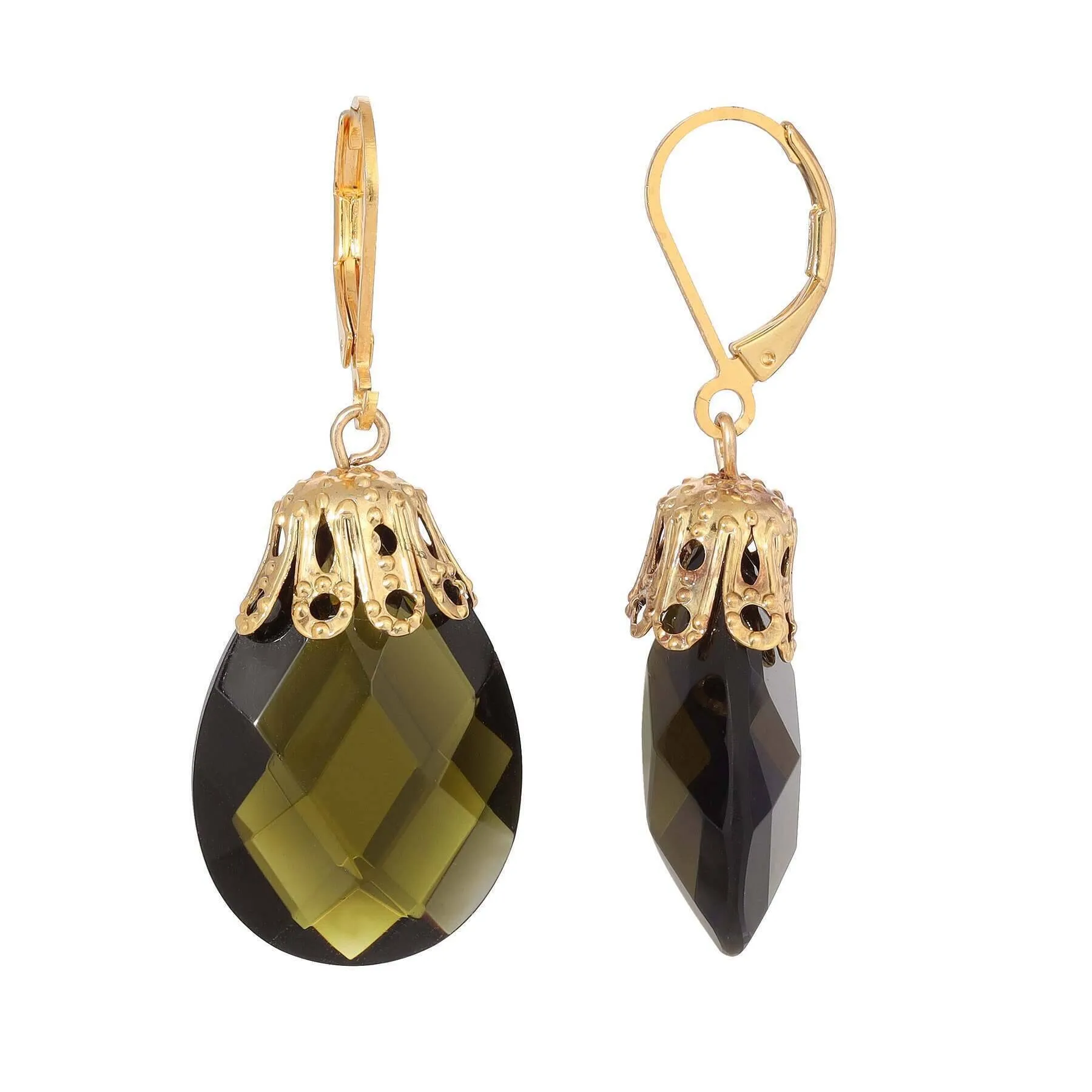 1928 Jewelry Briolette Faceted Glass Stone Drop Earrings