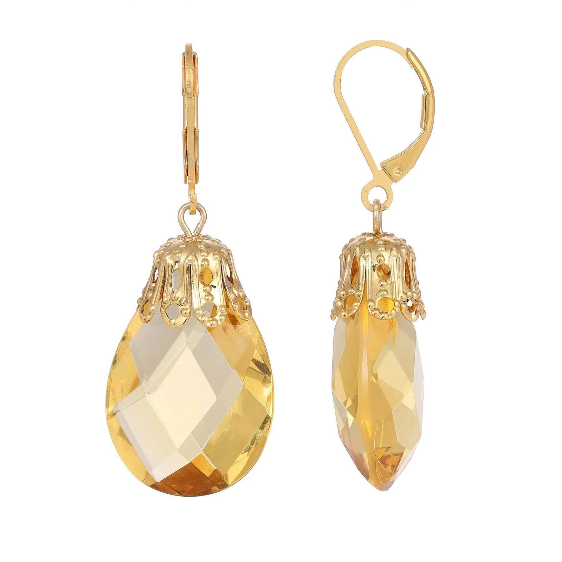 1928 Jewelry Briolette Faceted Glass Stone Drop Earrings