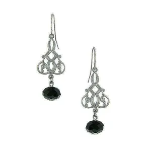 1928 Jewelry Filigree Black Bead Drop Earrings