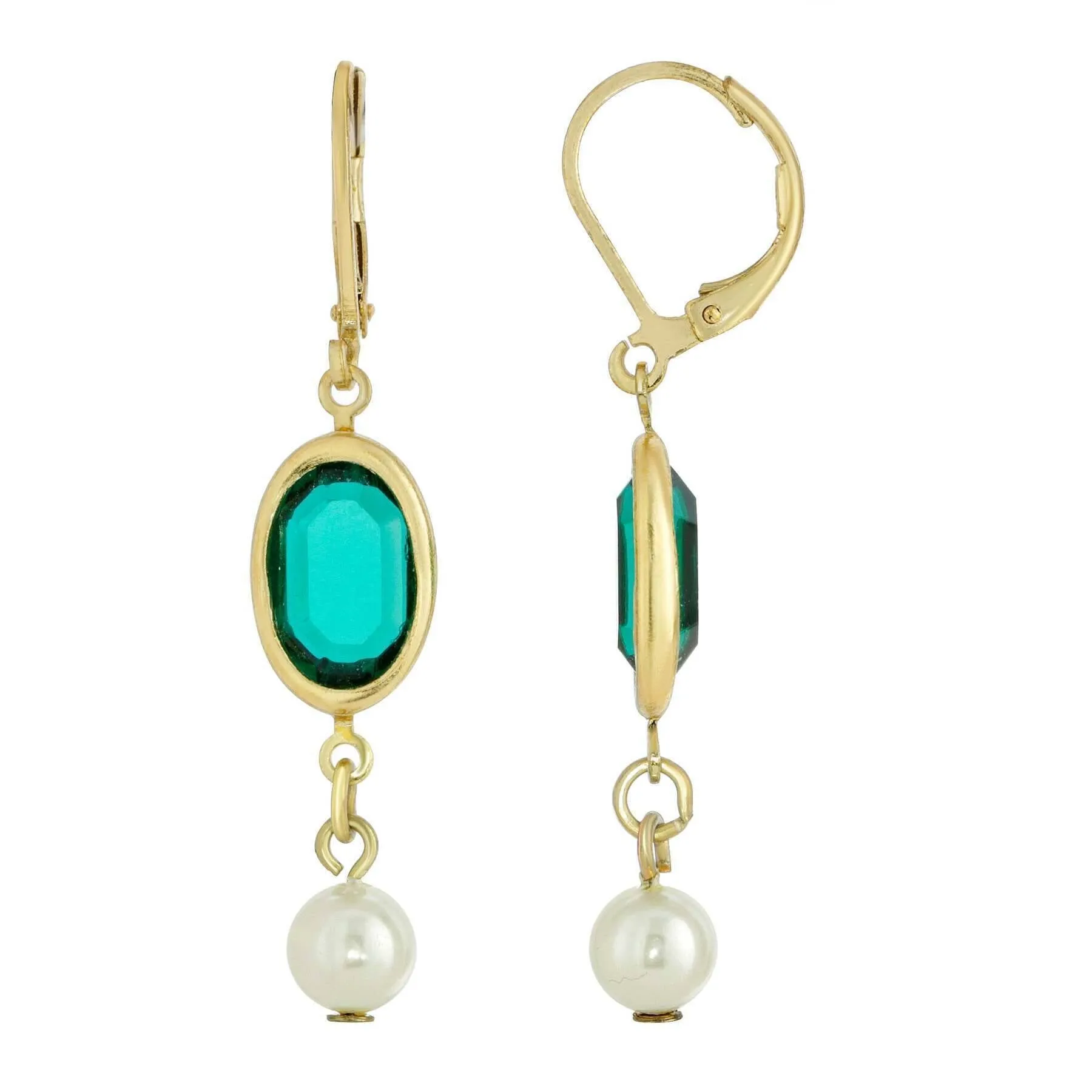 1928 Jewelry Gold-Tone Green And White Channel Crystal Drop Earrings