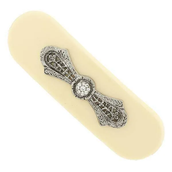 1928 Jewelry Ivory Color Filigree With Crystal Accent Hair Clip