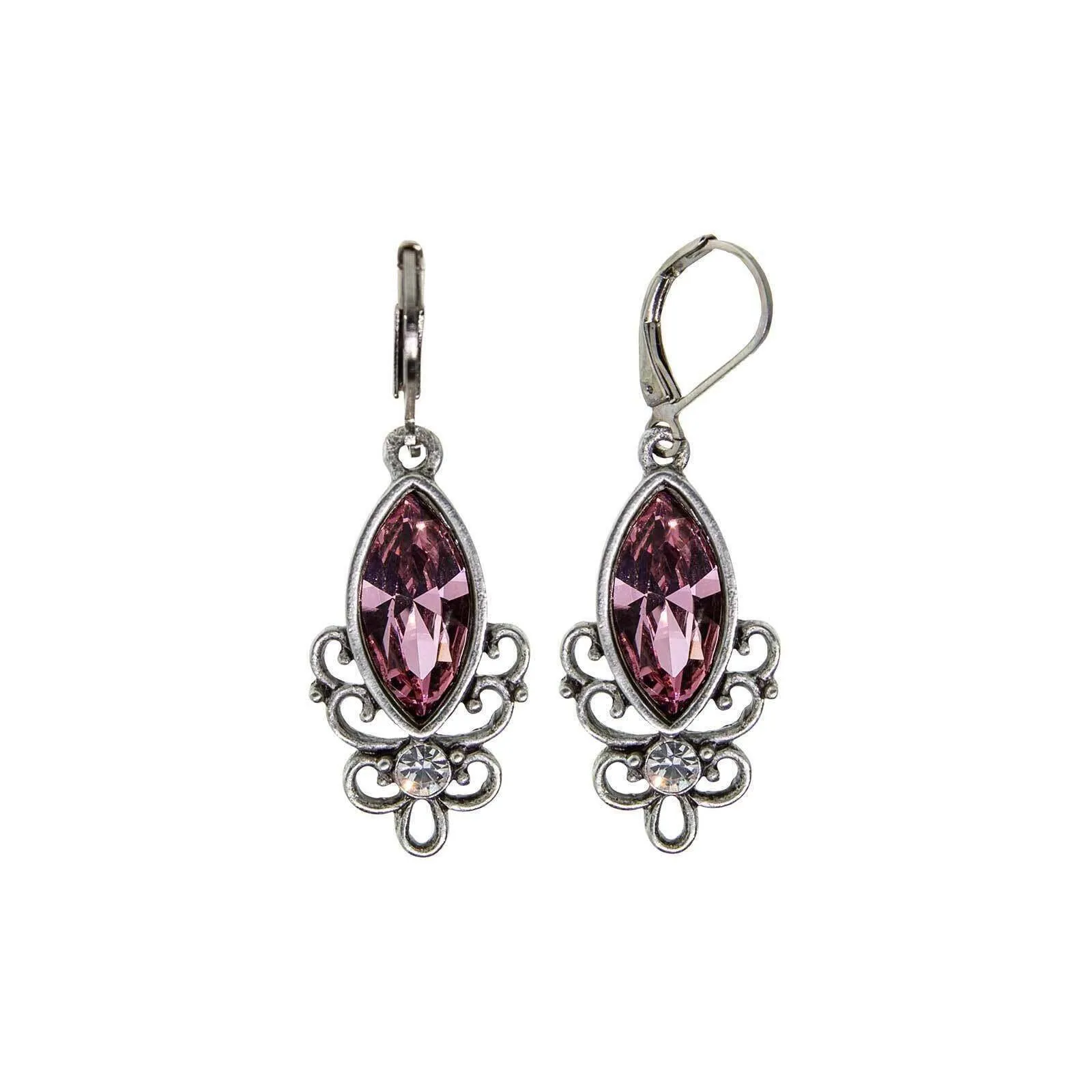 1928 Jewelry Pewter Filigree Drop Earrings