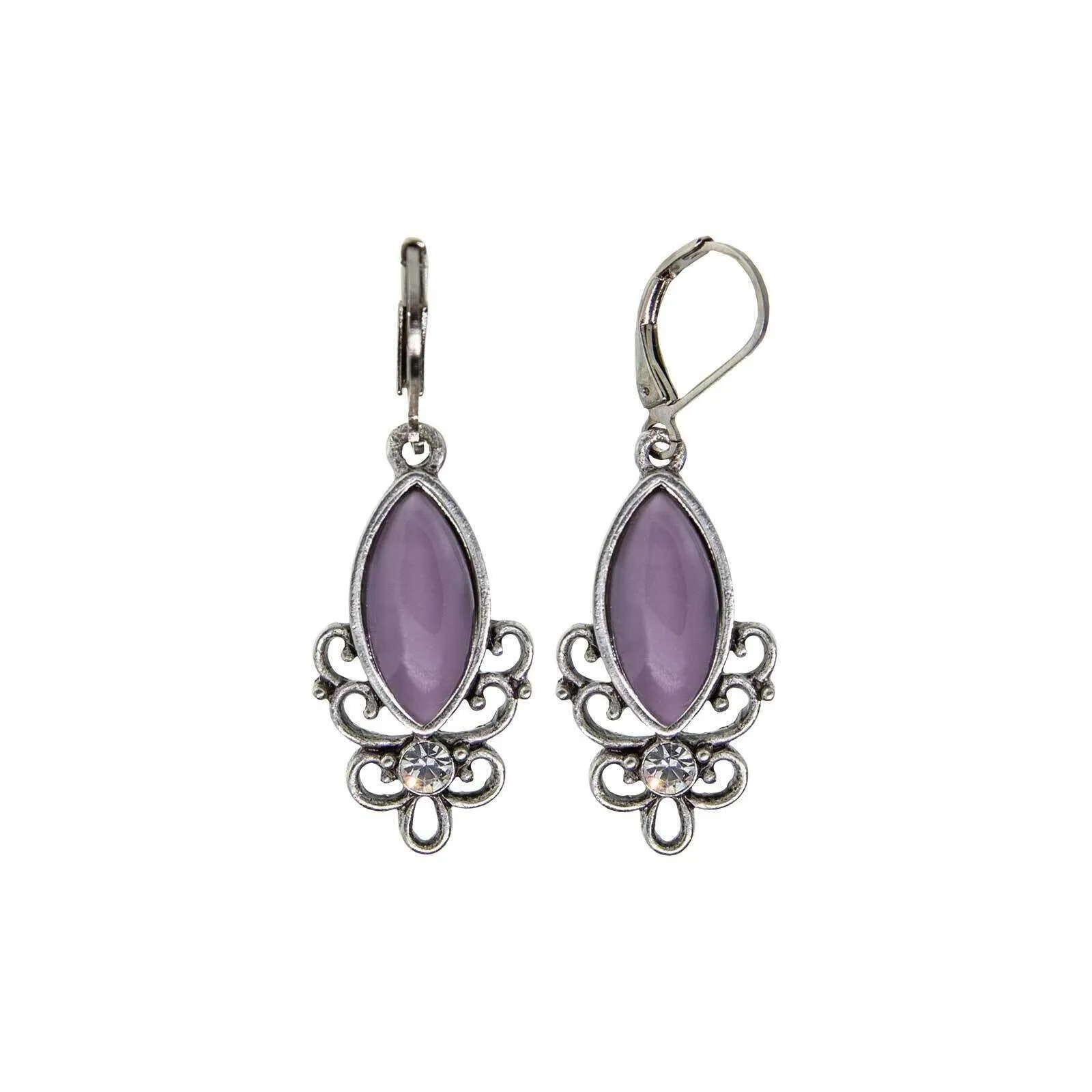 1928 Jewelry Pewter Filigree Drop Earrings