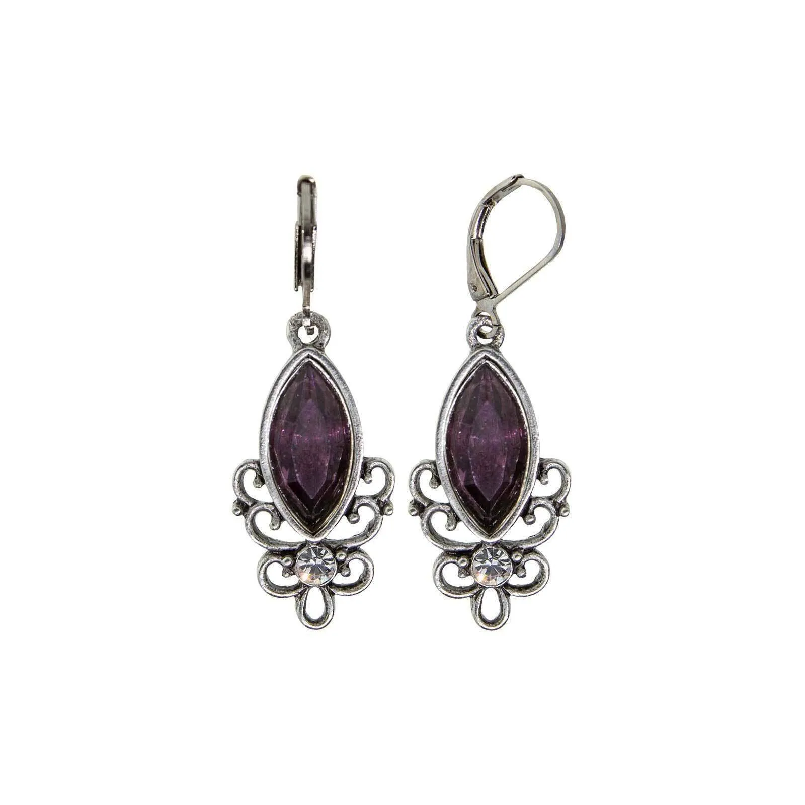 1928 Jewelry Pewter Filigree Drop Earrings