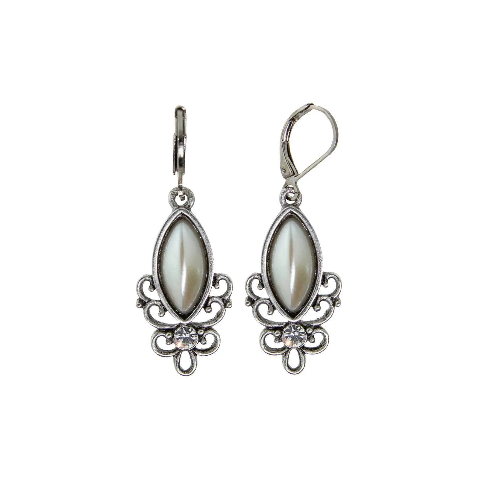 1928 Jewelry Pewter Filigree Drop Earrings