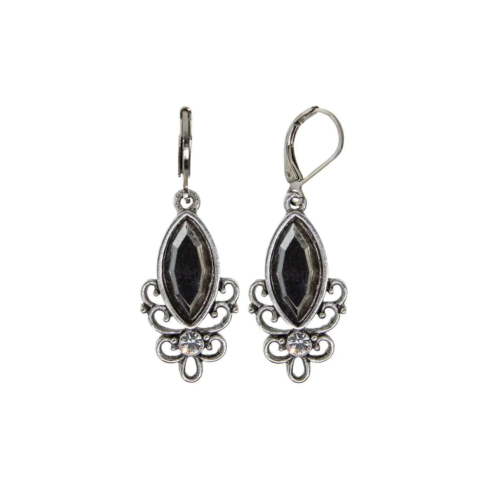 1928 Jewelry Pewter Filigree Drop Earrings