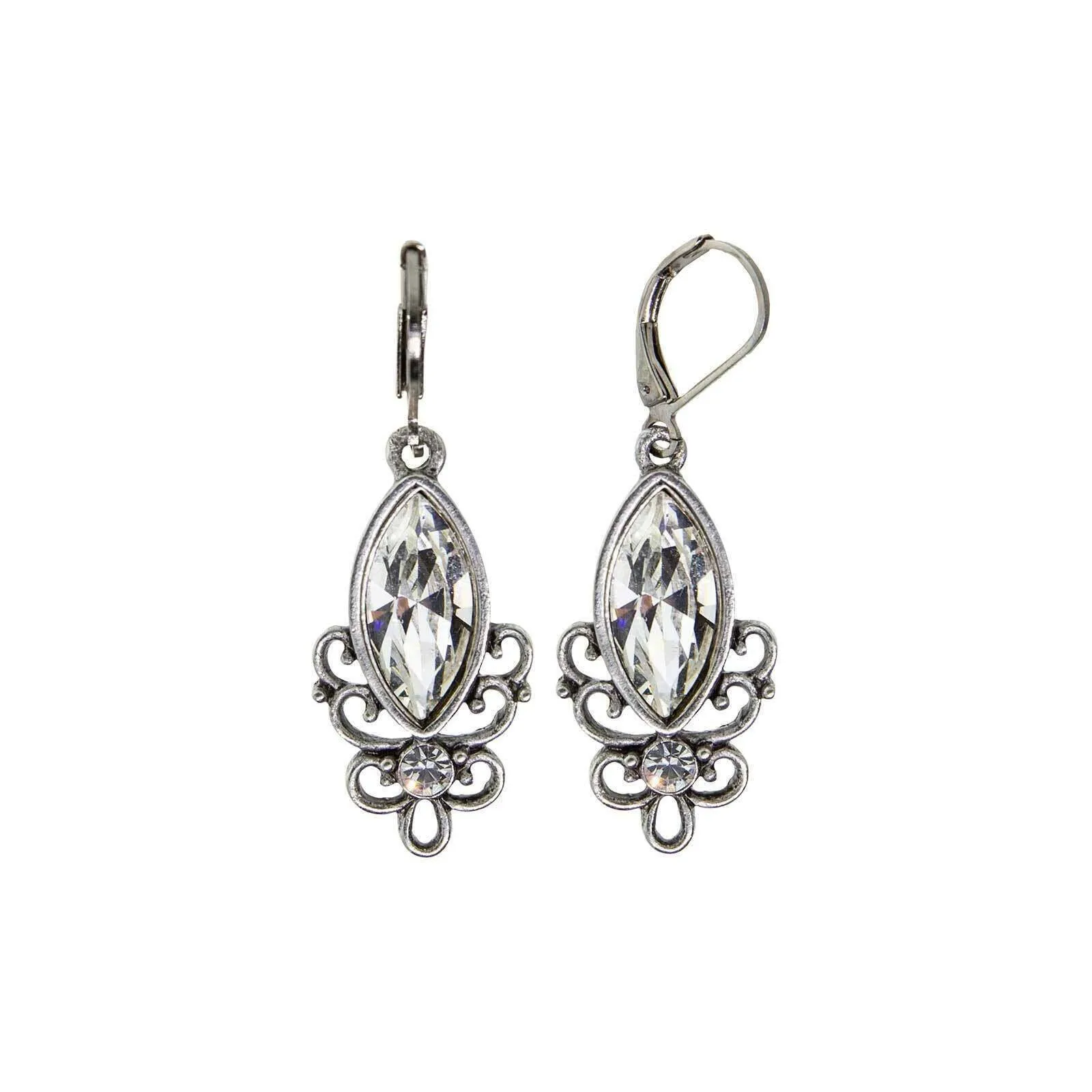 1928 Jewelry Pewter Filigree Drop Earrings