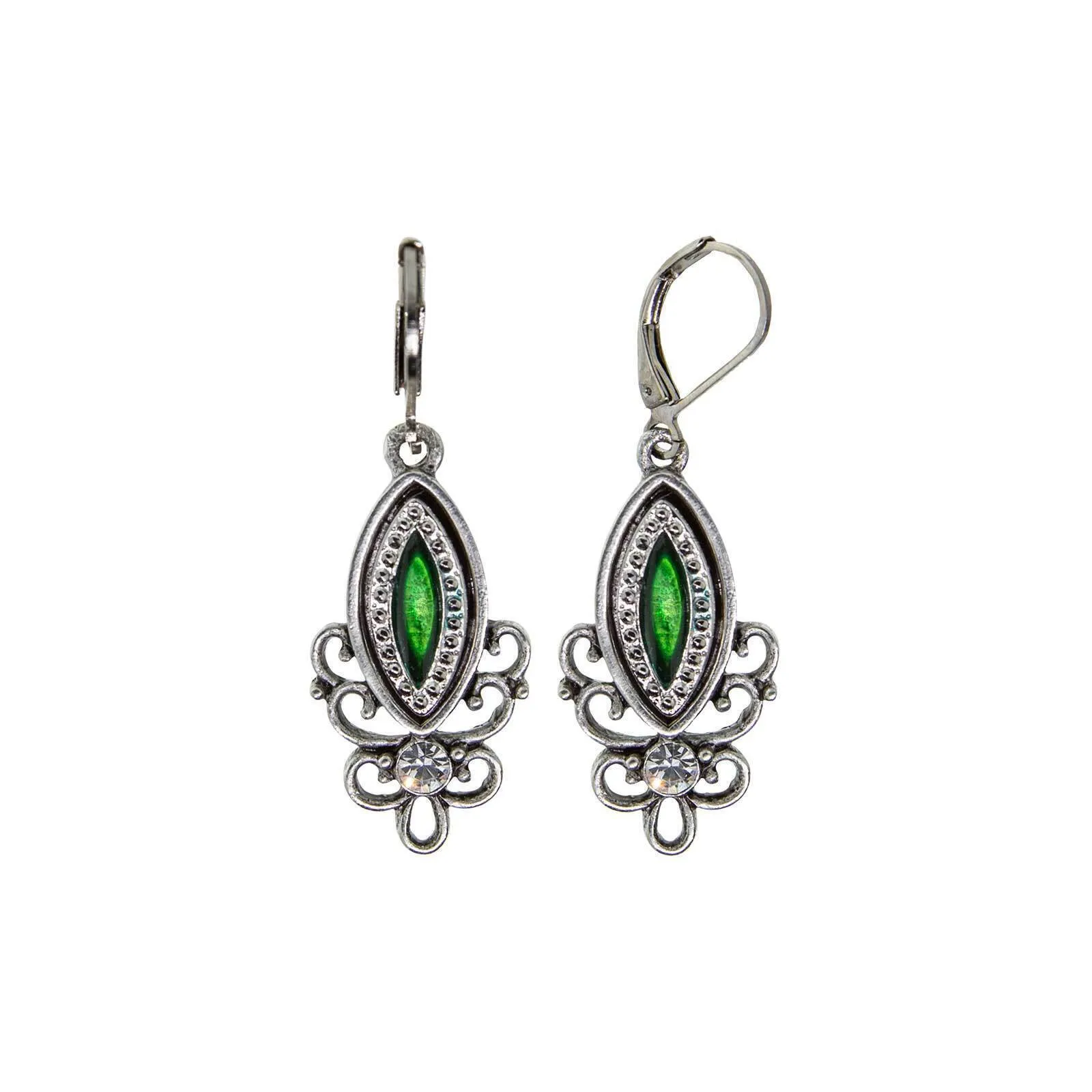 1928 Jewelry Pewter Filigree Drop Earrings