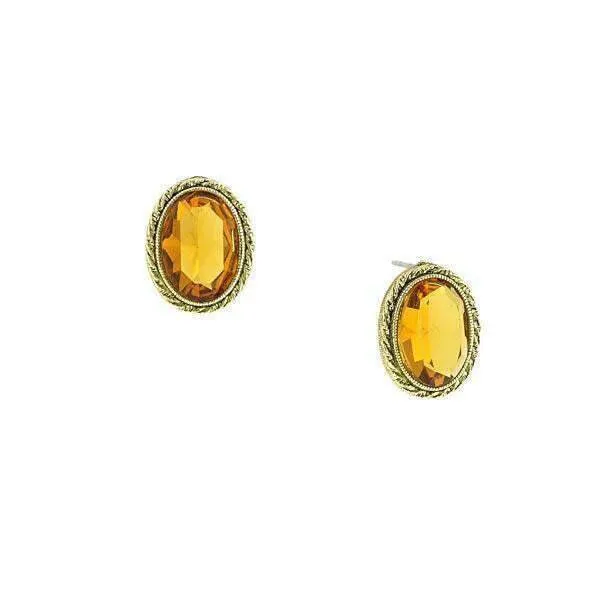 1928 Jewelry Topaz Oval Button Earrings