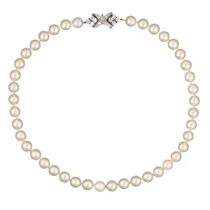 1970s White Akoya Pearl & Diamond Necklace