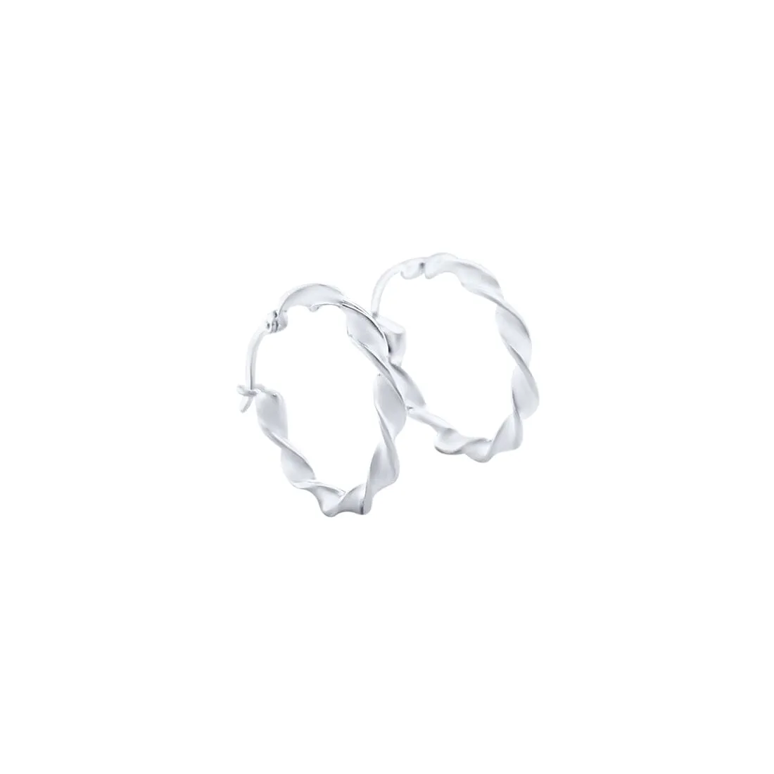 25mm Plain Flat Twist Hoop Earrings in Sterling Silver