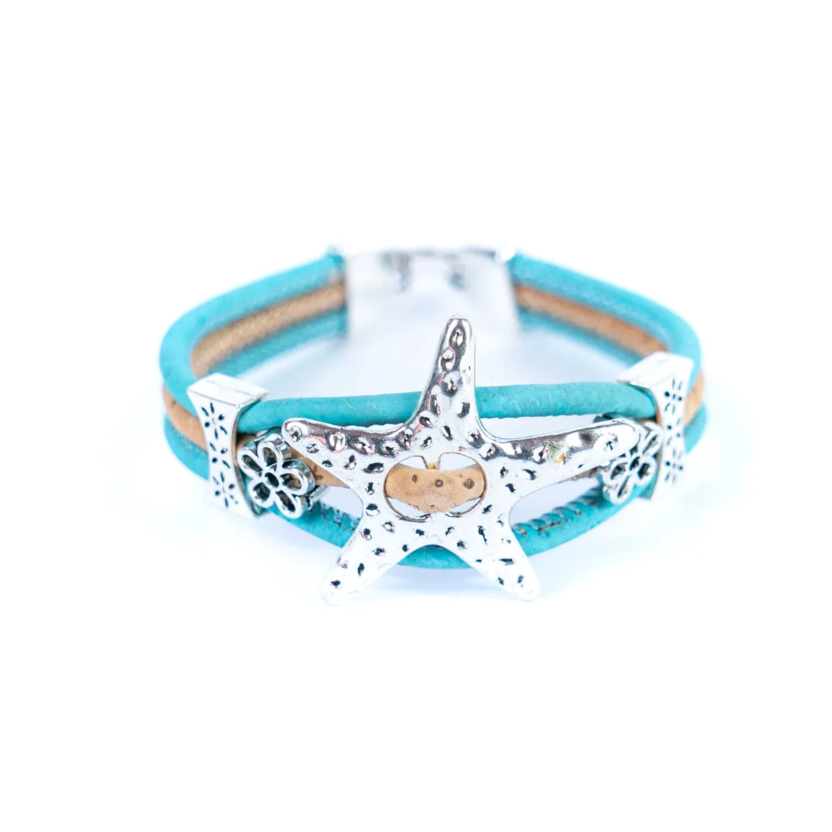 3MM round cork wire and alloy hardware starfish and flowers handmade fashion ladies braceletBR-453-MIX-5