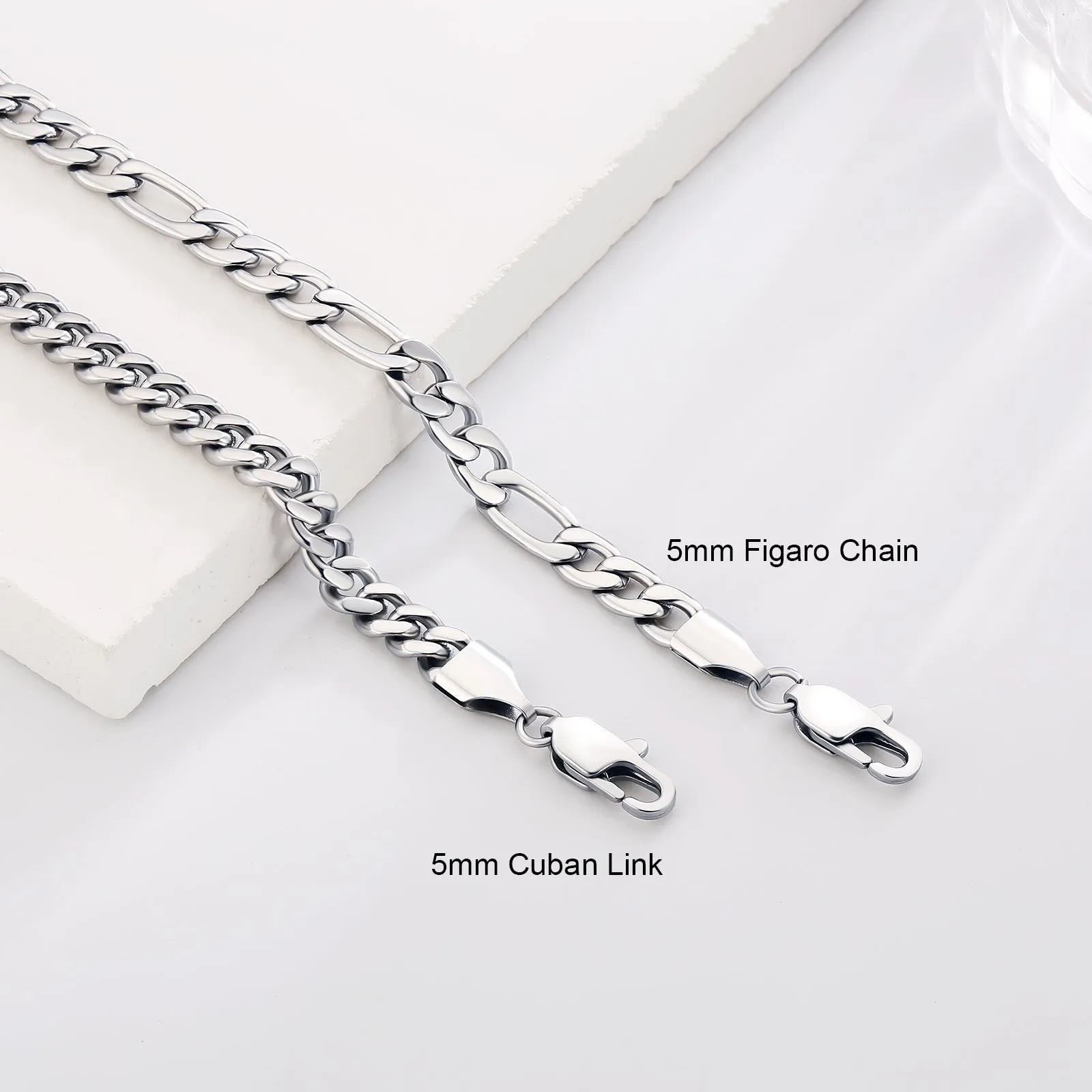 3mm/5mm Unisex Stainless Steel Rope/Cuban/Figaro Bracelet