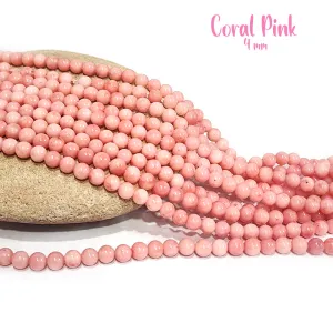 4 MM APPROX SIZE'GENUINE CORAL PINK SMOOTH ROUND SHAPE BEADS, APPROX 103-105 BEADS' SOLD BY PER LINE PACK