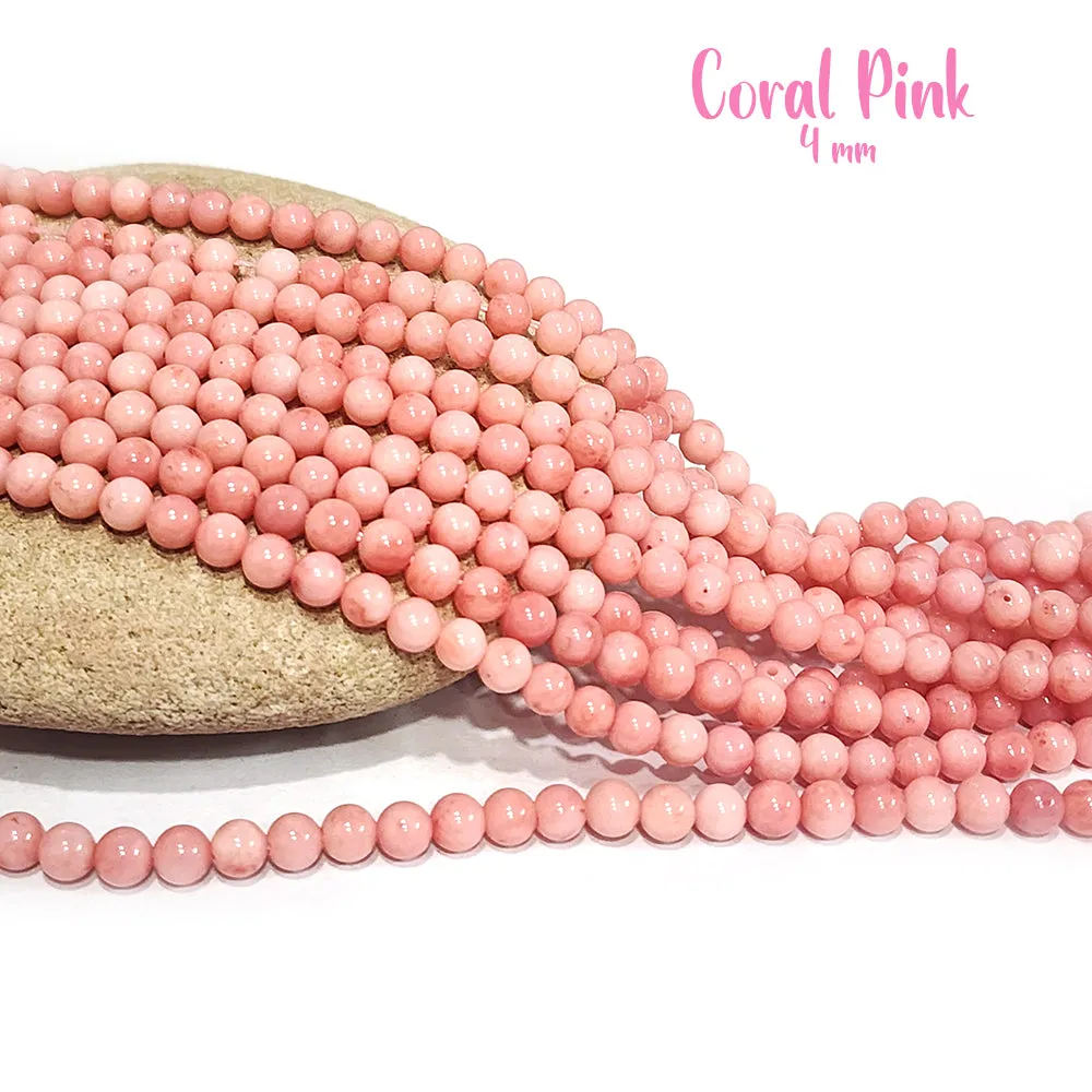 4 MM APPROX SIZE'GENUINE CORAL PINK SMOOTH ROUND SHAPE BEADS, APPROX 103-105 BEADS' SOLD BY PER LINE PACK