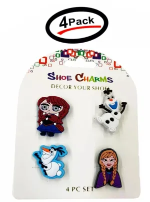 4 Pcs Disney Frozen Shoe Charms For Croc Bracelet Shoe, 2 Anna & 2 Olaf