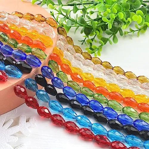 40pcs 10x15mm Crystal Glass Teardrop Beads Faceted Vertical Hole Shape Loose Spacer Beads for Jewelry Making DIY Bracelet Necklace Sewing Crafts Decoration(Orange)