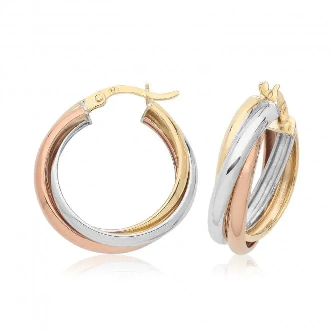 9CT Gold Three-Tone Twisted Hoop Earrings ER1213