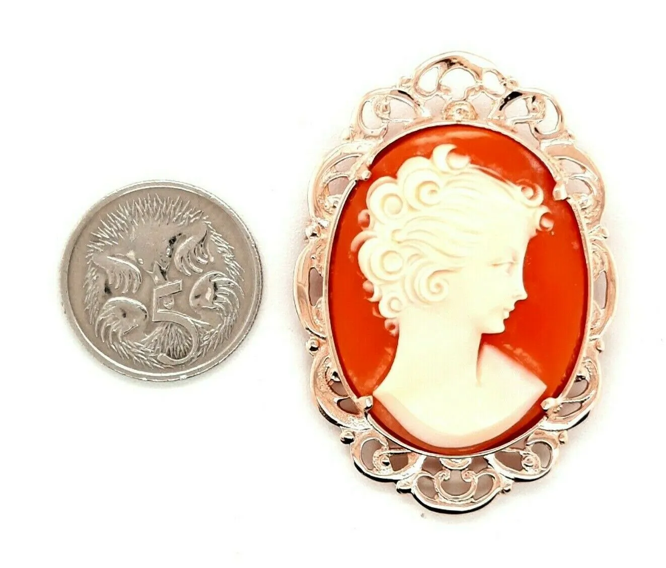 9ct Rose Gold Portrait Shell Cameo Brooch