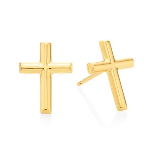 9ct Yellow Gold 11x8mm Cross Stud Earrings